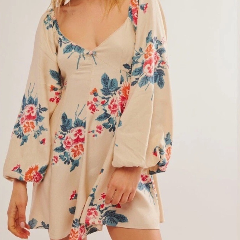 Free People Cream Floral Mini Dress